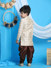 Boys' Beige And Gold Sherwani Set