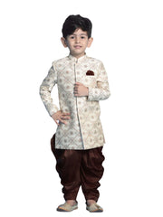 Boys’ Beige And Gold Sherwani Set