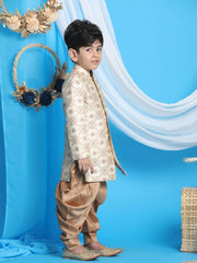 Boys' Beige And Brown Sherwani Set