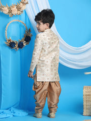 Boys' Beige And Brown Sherwani Set