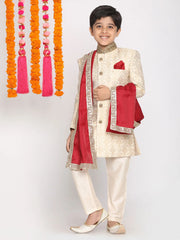 Boys' Sherwani And Embellished Dupatta Set