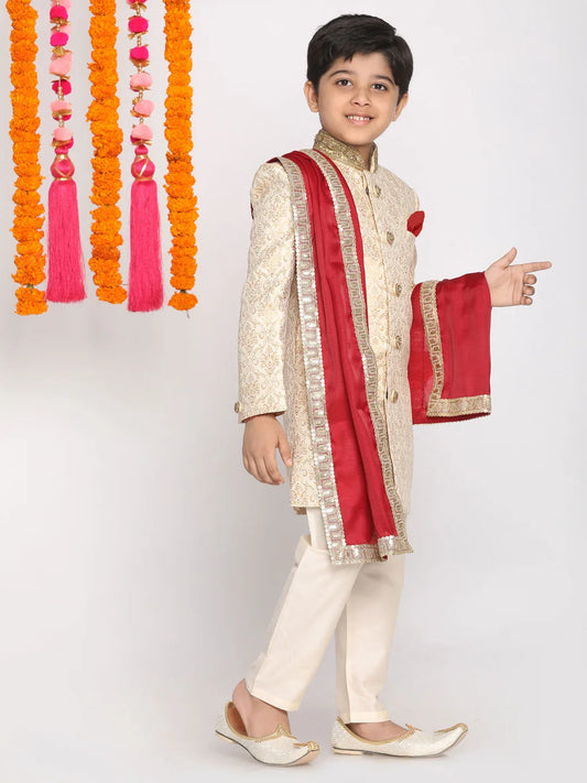 Boys' Sherwani And Embellished Dupatta Set