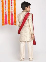 Boys' Sherwani And Embellished Dupatta Set