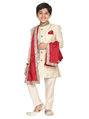 Boys' Sherwani And Embellished Dupatta Set