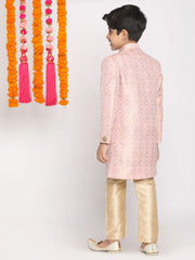 Boys' Pink And Gold Sherwani And Pyjama Set