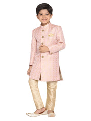 Boys' Pink And Gold Sherwani And Pyjama Set