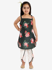 Girls Floral Printed Cotton Silk Kurta And Tulip Pants