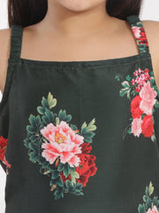 Girls Floral Printed Cotton Silk Kurta And Tulip Pants