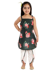 Girls Floral Printed Cotton Silk Kurta And Tulip Pants