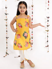 Girls Floral Printed Cotton Silk Kurta And Tulip Pants