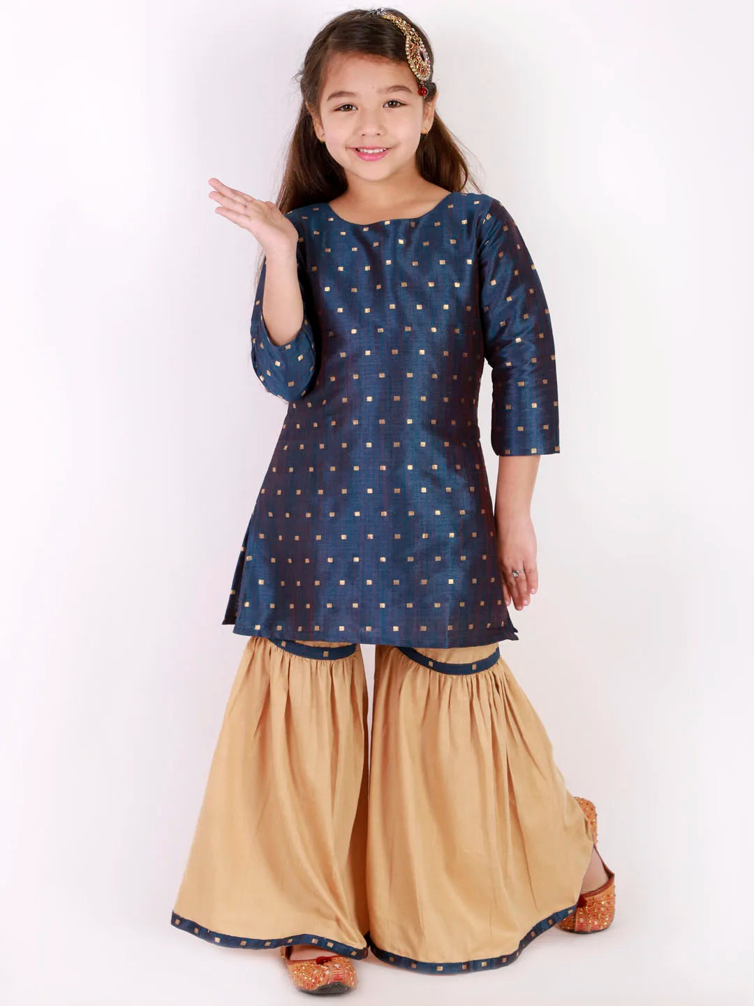 Girls Jacquard Kurta With Sharara Set