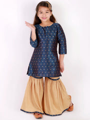 Girls Jacquard Kurta With Sharara Set