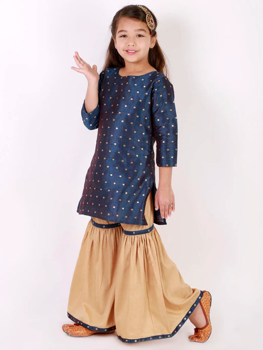 Girls Jacquard Kurta With Sharara Set