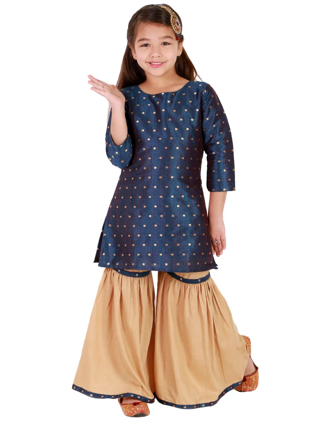 Girls Jacquard Kurta With Sharara Set