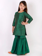 Girls Jacquard Kurta With Sharara Set