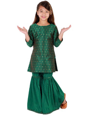 Girls Jacquard Kurta With Sharara Set