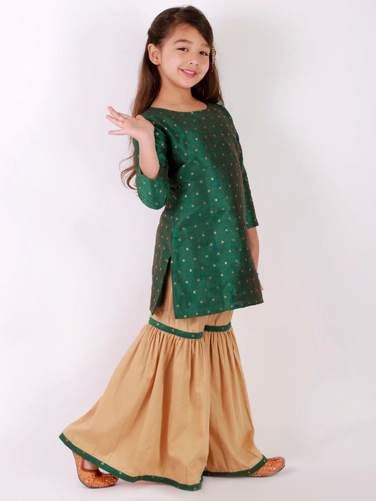 Girls Jacquard Kurta With Sharara Set