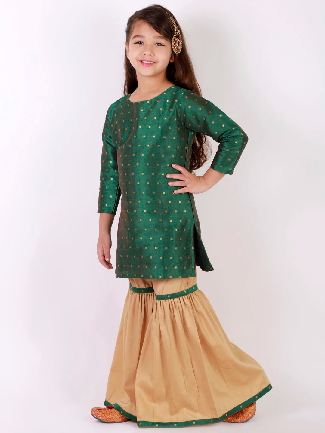 Girls Jacquard Kurta With Sharara Set