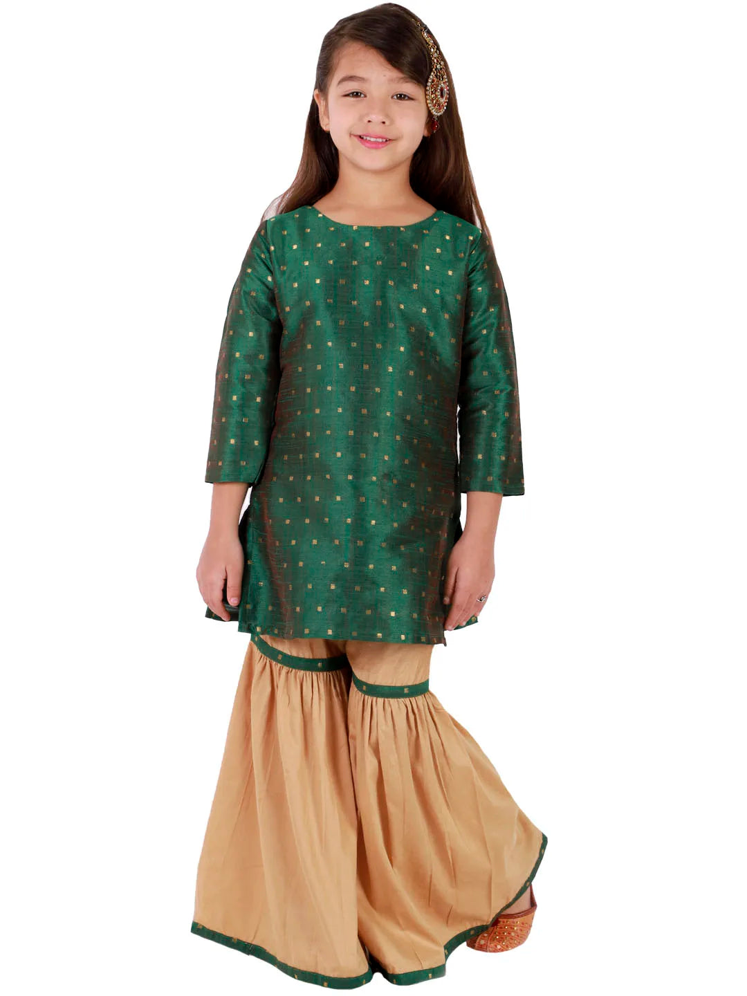 Girls Jacquard Kurta With Sharara Set