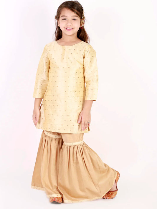 Girls Jacquard Kurta With Sharara Set