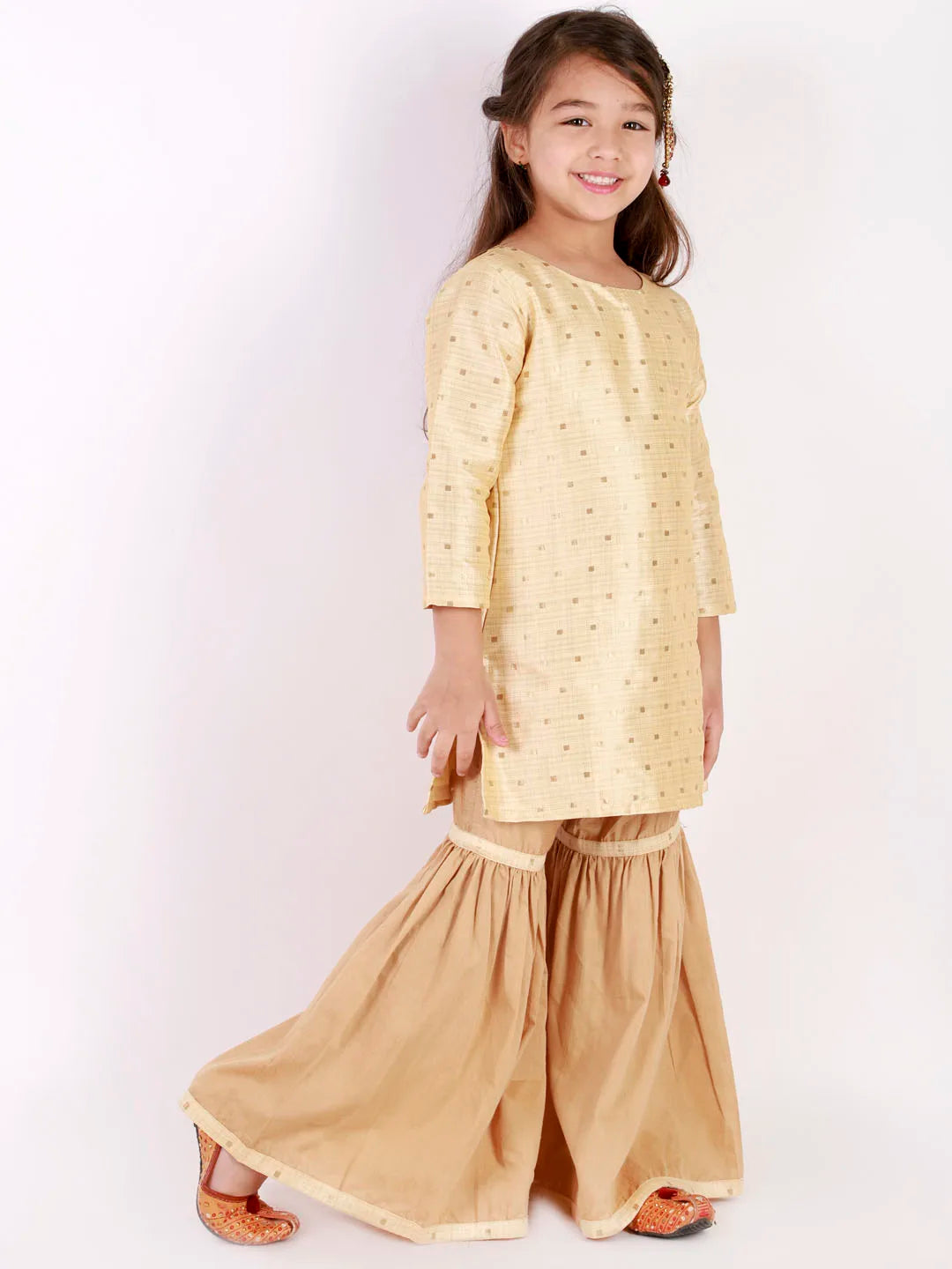 Girls Jacquard Kurta With Sharara Set