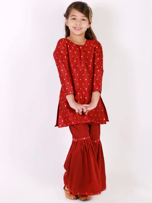 Girls Jacquard Kurta With Sharara Set