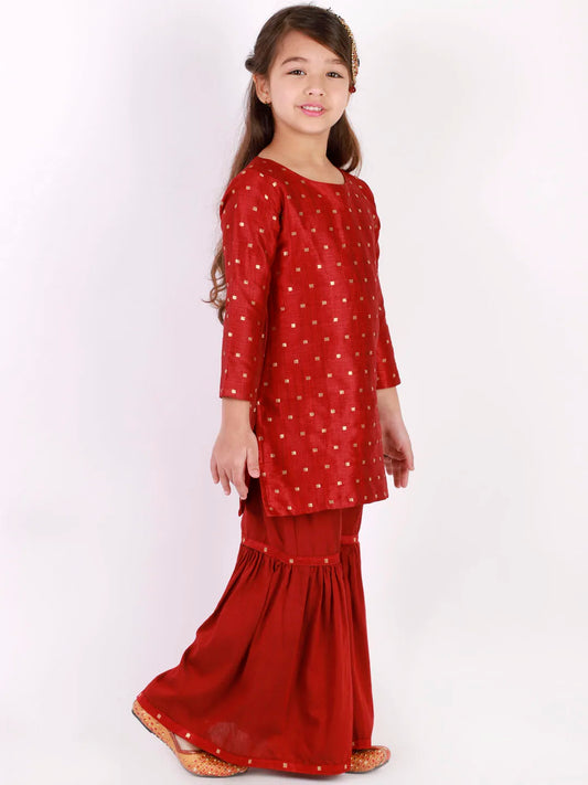 Girls Jacquard Kurta With Sharara Set