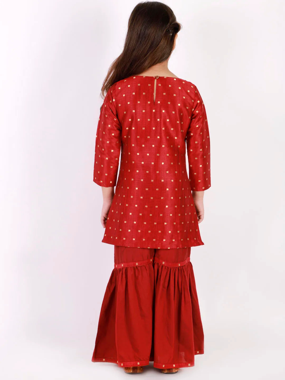 Girls Jacquard Kurta With Sharara Set