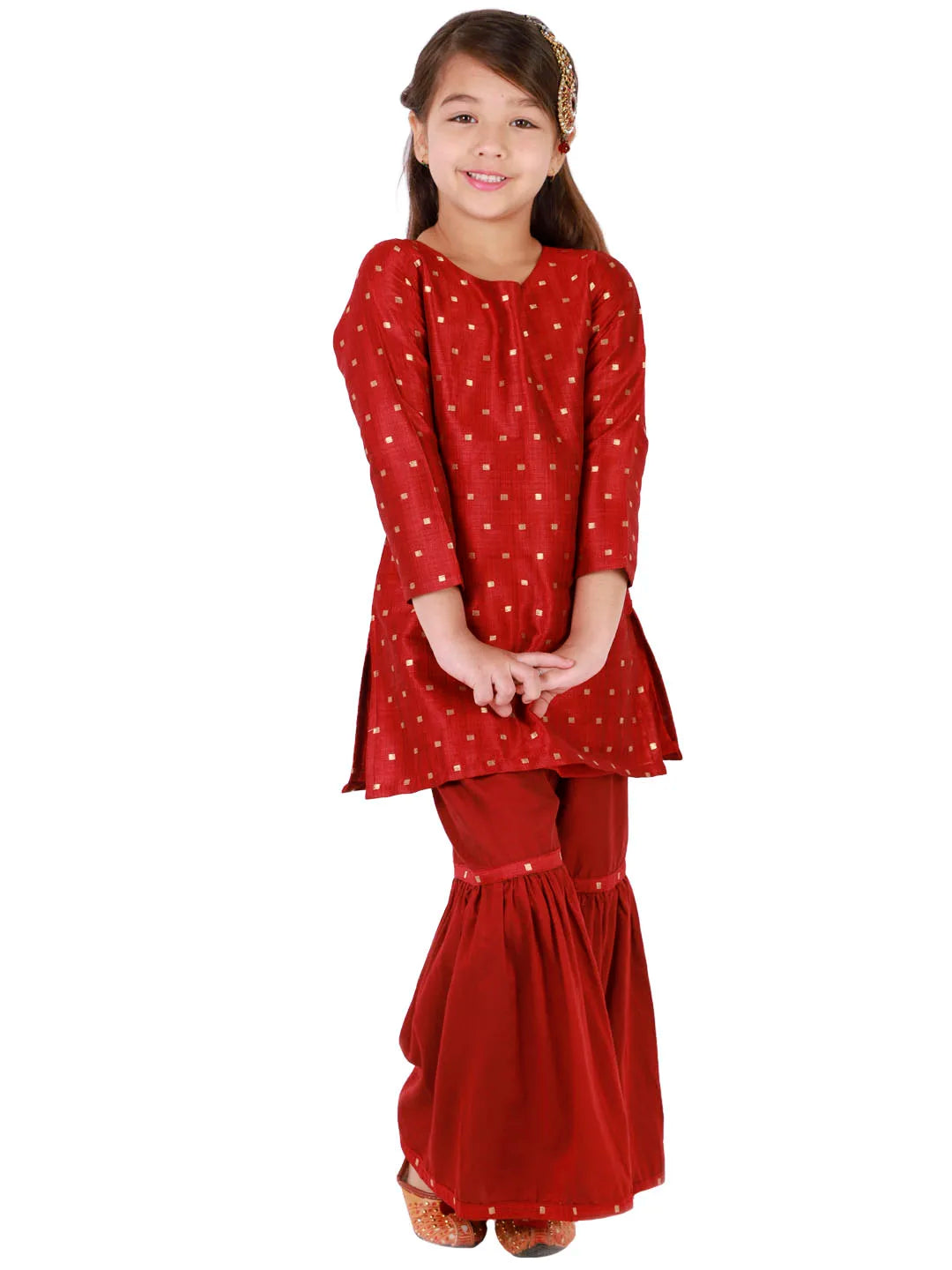 Girls Jacquard Kurta With Sharara Set