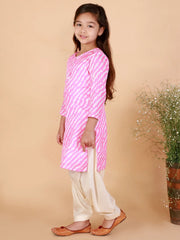 Girls Pink And White Kurta And Patiala Set