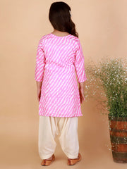 Girls Pink And White Kurta And Patiala Set