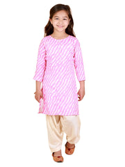 Girls Pink And White Kurta And Patiala Set