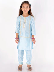 Girls Mirror Work Viscose Kurta And Pant Set