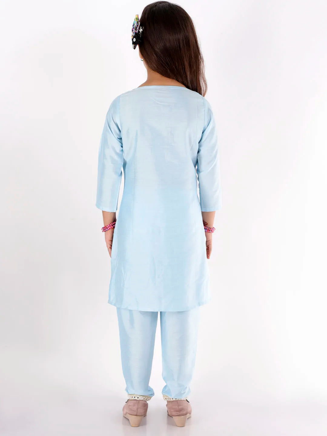 Girls Mirror Work Viscose Kurta And Pant Set