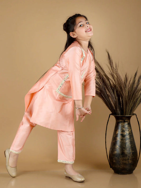 Girls Mirror Work Viscose Kurta And Pant Set