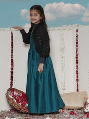 Girls' Green And Black Ethnic Dress