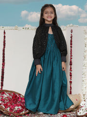 Girls' Green And Black Ethnic Dress