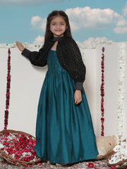 Girls' Green And Black Ethnic Dress