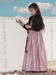 Girls' Pink And Black Ethnic Dress