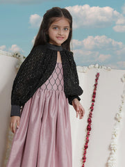 Girls' Pink And Black Ethnic Dress