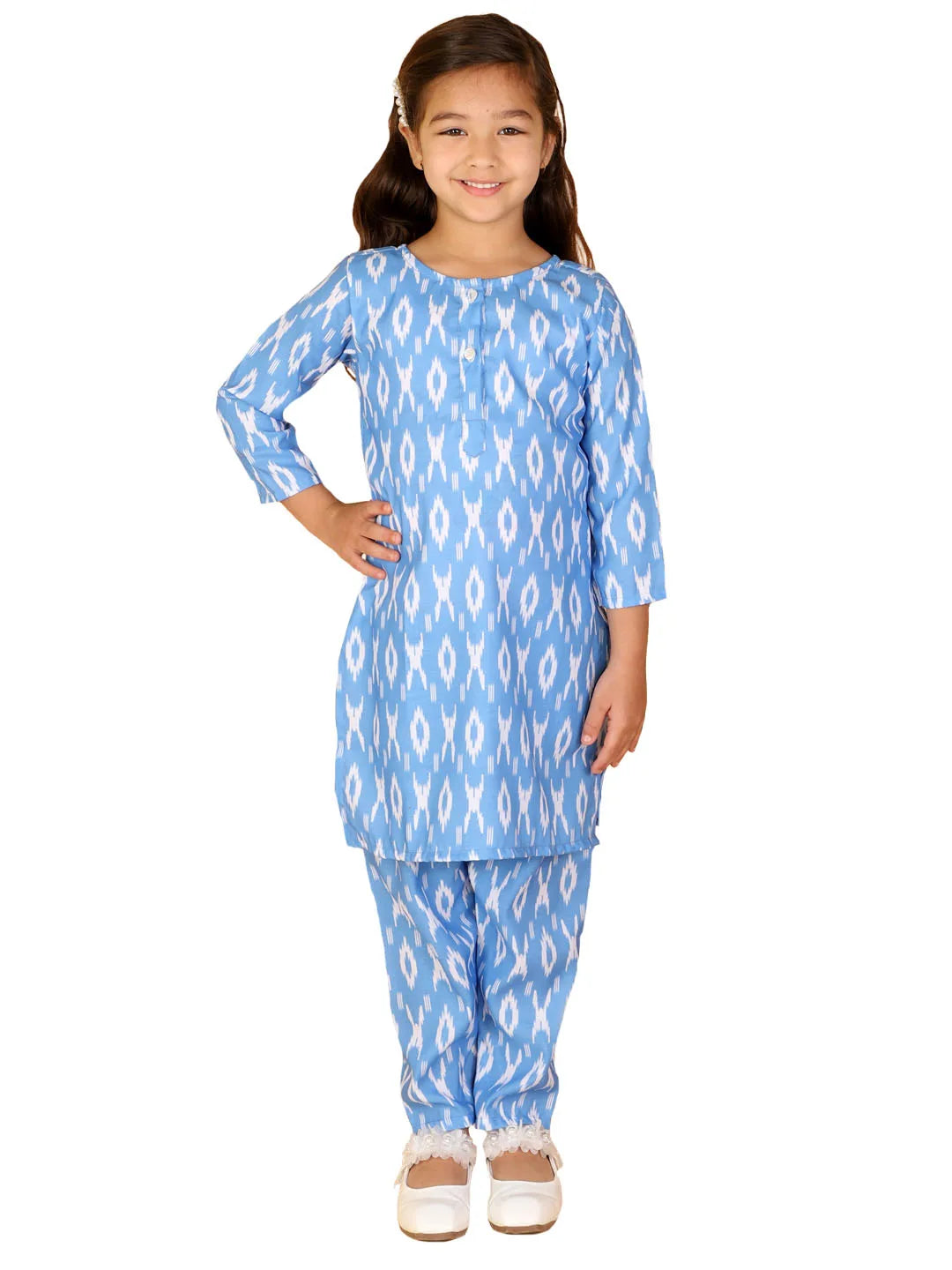 Girls Aqua Blue Kurta And Pant Set