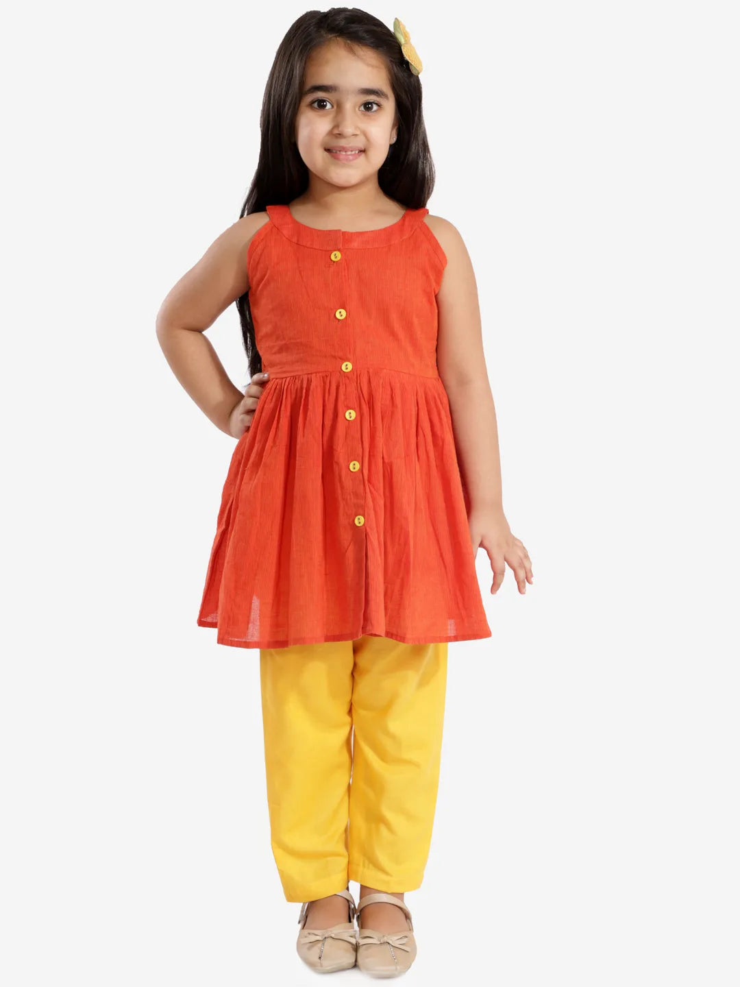 Girls Handloom Cotton Kurta And Straight Pant Set