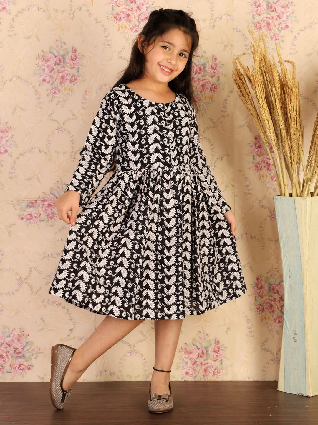 Girls Black Ethnic Dress