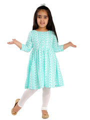 Girls Chikankari Cotton Kurta And Leggings Set