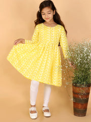 Girls Chikankari Cotton Kurta And Leggings Set