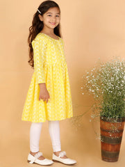 Girls Chikankari Cotton Kurta And Leggings Set