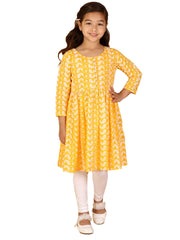 Girls Chikankari Cotton Kurta And Leggings Set