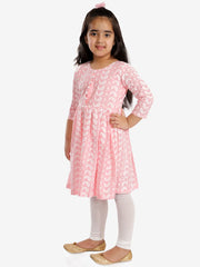 Girls Chikankari Cotton Kurta And Leggings Set