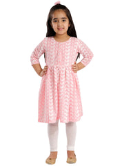 Girls Chikankari Cotton Kurta And Leggings Set