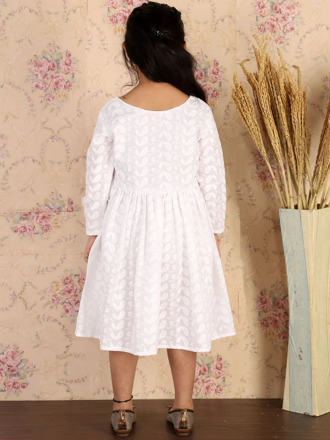 Girls White Ethnic Dress